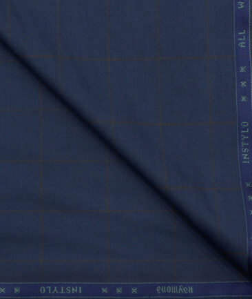 Raymond Men's Polyester Viscose Checks 3.75 Meter Unstitched Suiting Fabric (Royal Blue)