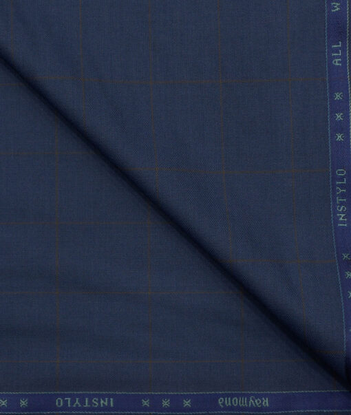 Raymond Men's Polyester Viscose Checks 3.75 Meter Unstitched Suiting Fabric (Royal Blue)