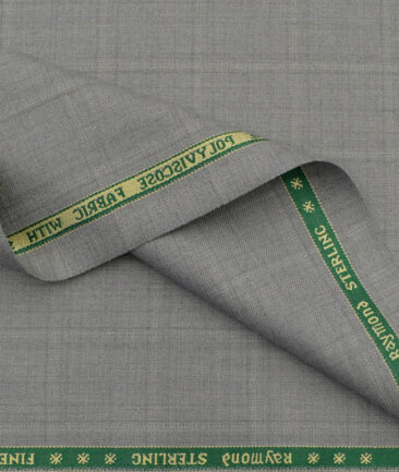 Raymond Men's Polyester Viscose Checks 3.75 Meter Unstitched Suiting Fabric (Light Grey)