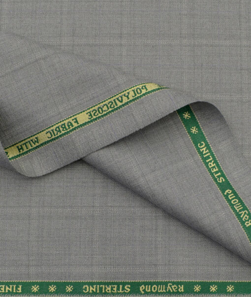 Raymond Men's Polyester Viscose Checks 3.75 Meter Unstitched Suiting Fabric (Light Grey)