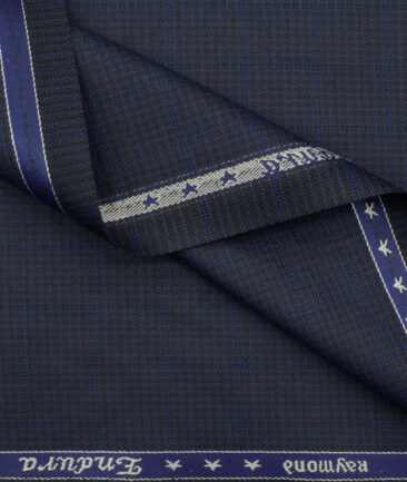 Raymond Men's Polyester Viscose Houndstooth 3.75 Meter Unstitched Suiting Fabric (Dark Blue)