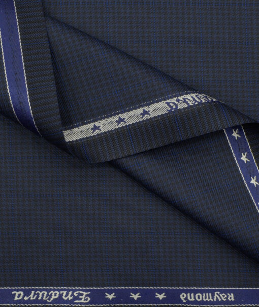 Raymond Men's Polyester Viscose Houndstooth 3.75 Meter Unstitched Suiting Fabric (Dark Blue)