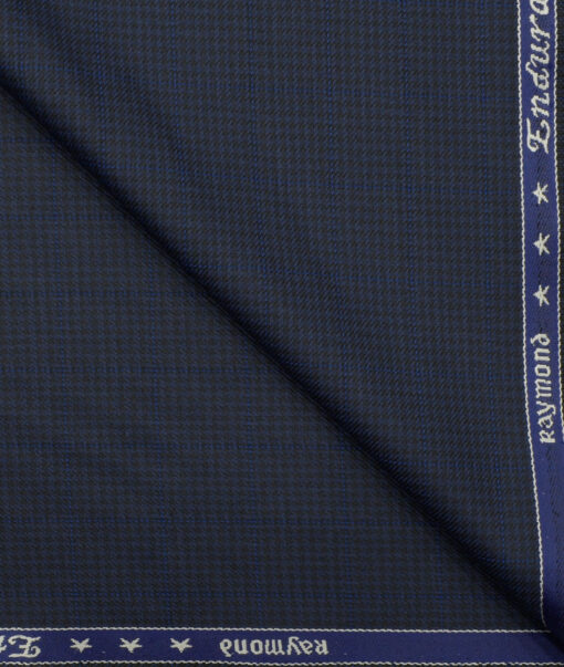 Raymond Men's Polyester Viscose Houndstooth 3.75 Meter Unstitched Suiting Fabric (Dark Blue)