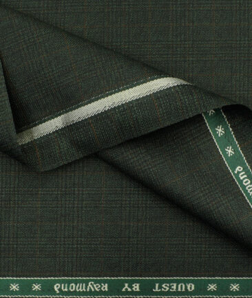 Raymond Men's Polyester Viscose Checks 3.75 Meter Unstitched Suiting Fabric (Dark Green)