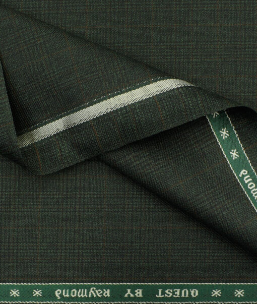 Raymond Men's Polyester Viscose Checks 3.75 Meter Unstitched Suiting Fabric (Dark Green)