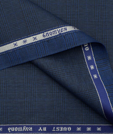 Raymond Men's Polyester Viscose Checks 3.75 Meter Unstitched Suiting Fabric (Royal Blue)