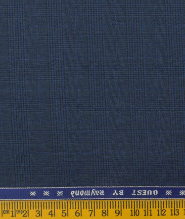 Raymond Men's Polyester Viscose Checks 3.75 Meter Unstitched Suiting Fabric (Royal Blue)