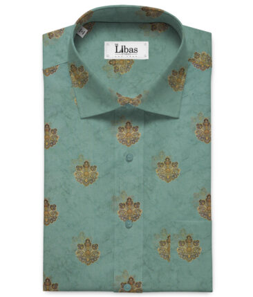 Arvind Men's  Premium Cotton Printed 2.25 Meter Unstitched Shirting Fabric (Ocean Blue)