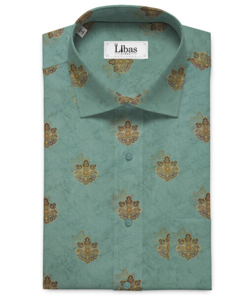 Arvind Men's  Premium Cotton Printed 2.25 Meter Unstitched Shirting Fabric (Ocean Blue)