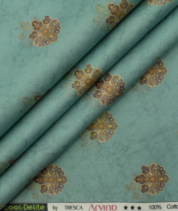 Arvind Men's  Premium Cotton Printed 2.25 Meter Unstitched Shirting Fabric (Ocean Blue)