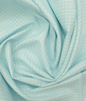 Arvind Men's Pure Cotton Checks 2.25 Meter Unstitched Shirting Fabric (White & Arctic Blue)