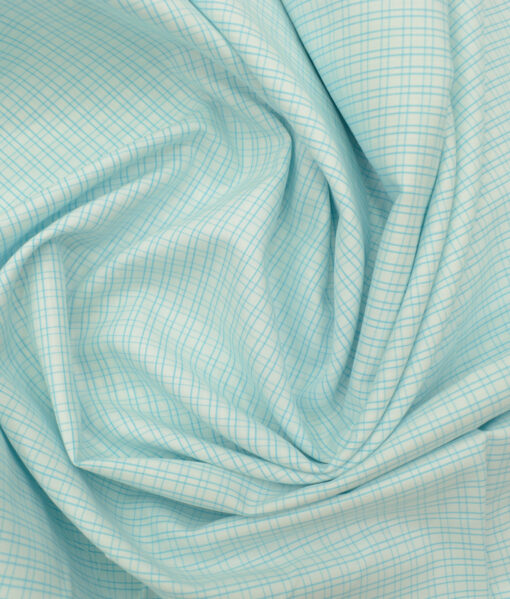 Arvind Men's Pure Cotton Checks 2.25 Meter Unstitched Shirting Fabric (White & Arctic Blue)