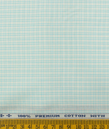 Arvind Men's Pure Cotton Checks 2.25 Meter Unstitched Shirting Fabric (White & Arctic Blue)