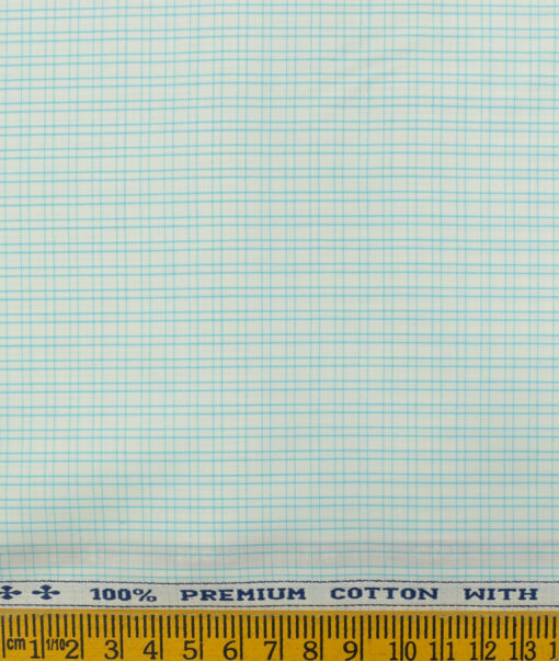 Arvind Men's Pure Cotton Checks 2.25 Meter Unstitched Shirting Fabric (White & Arctic Blue)