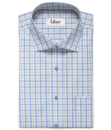 Arvind Men's Pure Cotton Checks 2.25 Meter Unstitched Shirting Fabric (White & Blue)