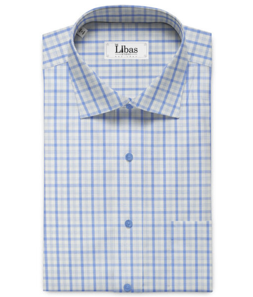 Arvind Men's Pure Cotton Checks 2.25 Meter Unstitched Shirting Fabric (White & Blue)