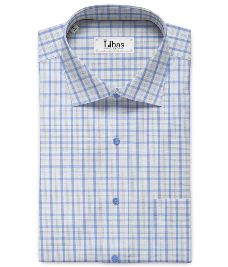 Arvind Men's Pure Cotton Checks 2.25 Meter Unstitched Shirting Fabric (White & Blue)