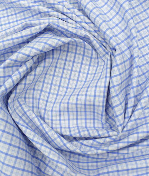 Arvind Men's Pure Cotton Checks 2.25 Meter Unstitched Shirting Fabric (White & Blue)