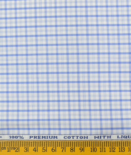 Arvind Men's Pure Cotton Checks 2.25 Meter Unstitched Shirting Fabric (White & Blue)