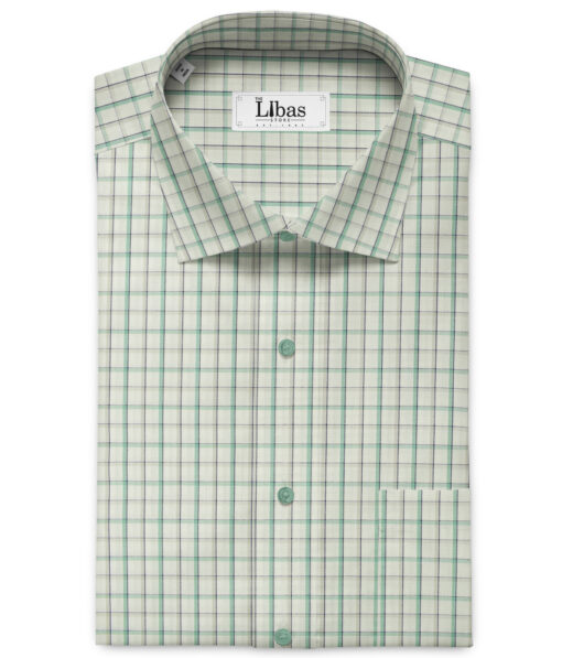 Arvind Men's Pure Cotton Checks 2.25 Meter Unstitched Shirting Fabric (White & Green)