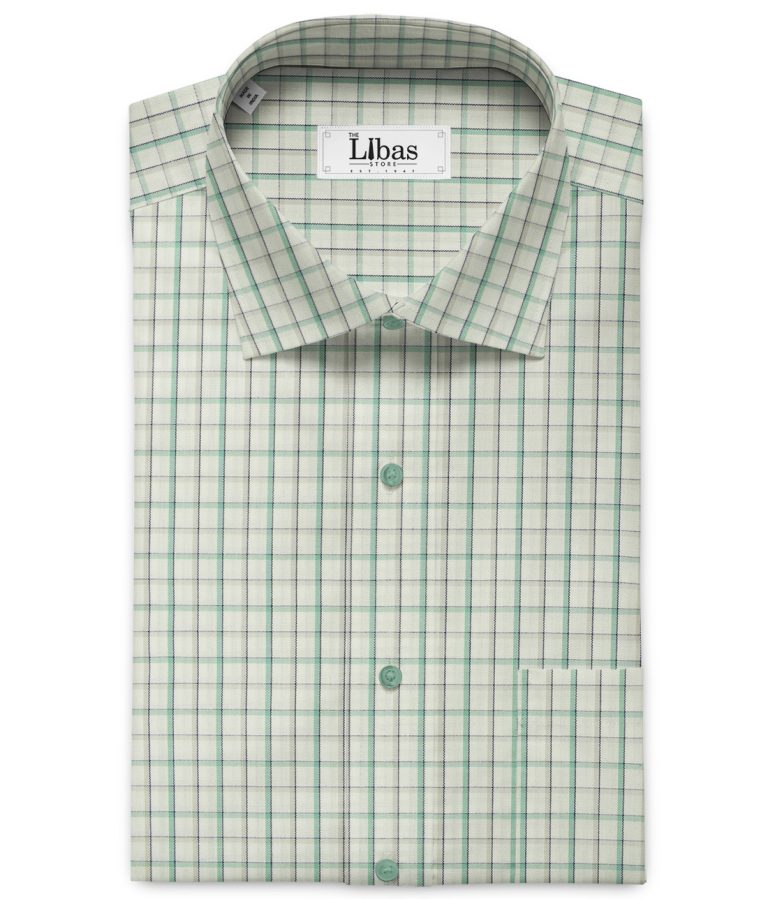 Arvind Men's Pure Cotton Checks 2.25 Meter Unstitched Shirting Fabric (White & Green)