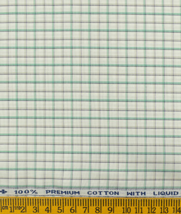 Arvind Men's Pure Cotton Checks 2.25 Meter Unstitched Shirting Fabric (White & Green)