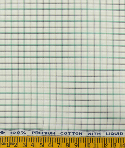 Arvind Men's Pure Cotton Checks 2.25 Meter Unstitched Shirting Fabric (White & Green)