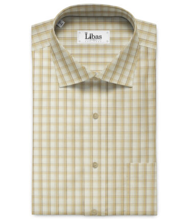 Arvind Men's Pure Cotton Checks 2.25 Meter Unstitched Shirting Fabric (White & Brown)