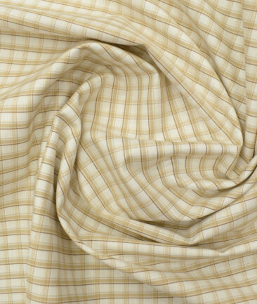 Arvind Men's Pure Cotton Checks 2.25 Meter Unstitched Shirting Fabric (White & Brown)