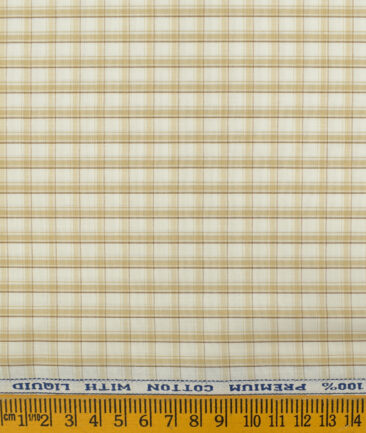 Arvind Men's Pure Cotton Checks 2.25 Meter Unstitched Shirting Fabric (White & Brown)