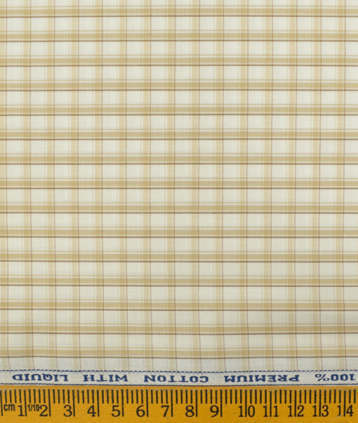 Arvind Men's Pure Cotton Checks 2.25 Meter Unstitched Shirting Fabric (White & Brown)