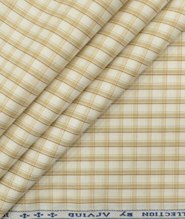 Arvind Men's Pure Cotton Checks 2.25 Meter Unstitched Shirting Fabric (White & Brown)
