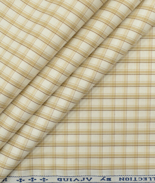Arvind Men's Pure Cotton Checks 2.25 Meter Unstitched Shirting Fabric (White & Brown)