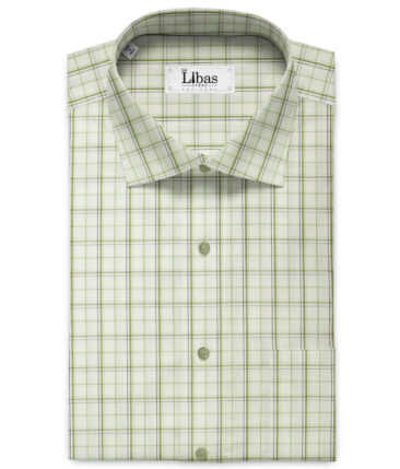 Arvind Men's Pure Cotton Checks 2.25 Meter Unstitched Shirting Fabric (White & Olive Green)