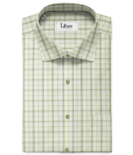 Arvind Men's Pure Cotton Checks 2.25 Meter Unstitched Shirting Fabric (White & Olive Green)