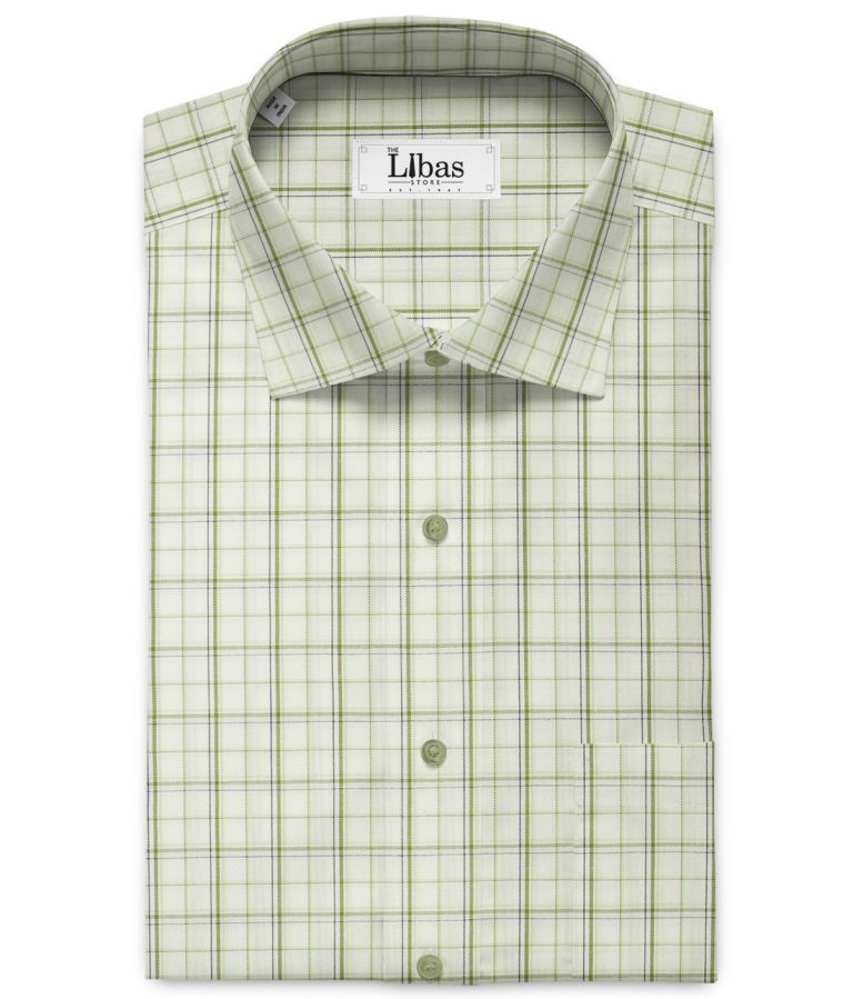 Arvind Men's Pure Cotton Checks 2.25 Meter Unstitched Shirting Fabric (White & Olive Green)