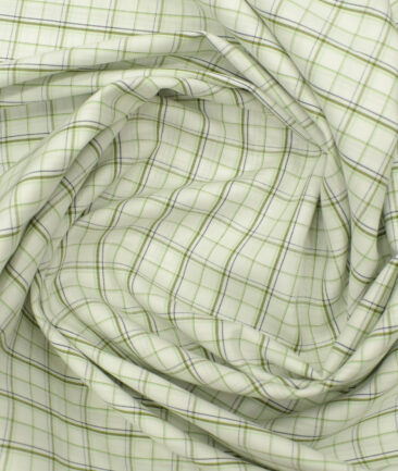 Arvind Men's Pure Cotton Checks 2.25 Meter Unstitched Shirting Fabric (White & Olive Green)