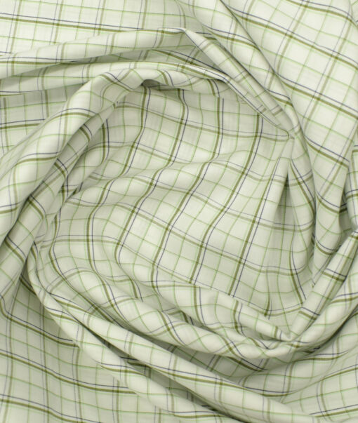 Arvind Men's Pure Cotton Checks 2.25 Meter Unstitched Shirting Fabric (White & Olive Green)