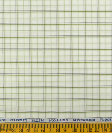 Arvind Men's Pure Cotton Checks 2.25 Meter Unstitched Shirting Fabric (White & Olive Green)