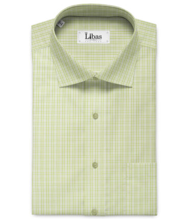 Arvind Men's Pure Cotton Checks 2.25 Meter Unstitched Shirting Fabric (White & Olive Green)