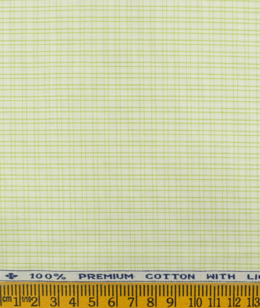 Arvind Men's Pure Cotton Checks 2.25 Meter Unstitched Shirting Fabric (White & Olive Green)