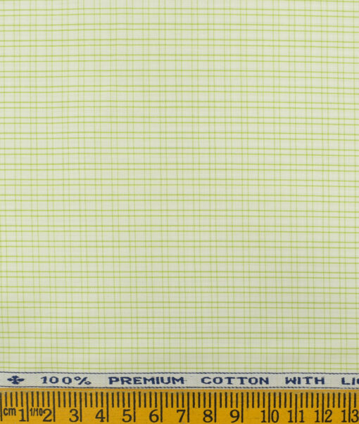 Arvind Men's Pure Cotton Checks 2.25 Meter Unstitched Shirting Fabric (White & Olive Green)