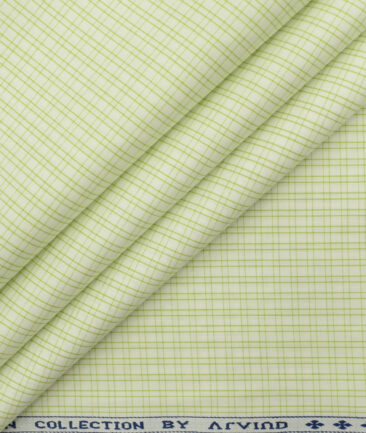 Arvind Men's Pure Cotton Checks 2.25 Meter Unstitched Shirting Fabric (White & Olive Green)