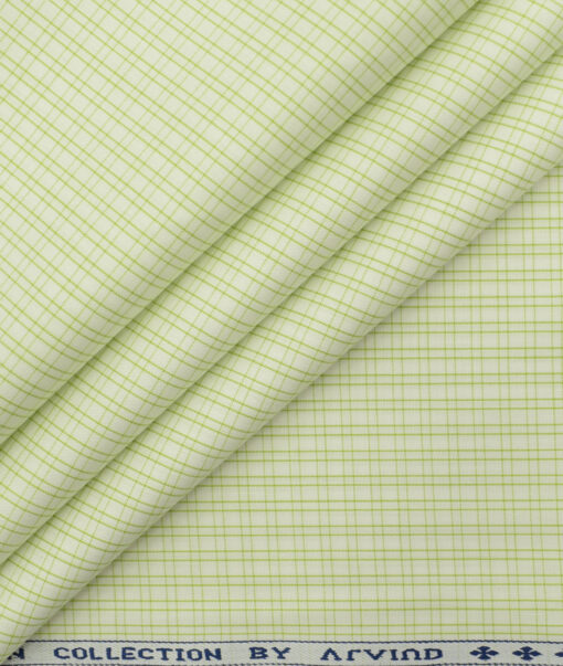 Arvind Men's Pure Cotton Checks 2.25 Meter Unstitched Shirting Fabric (White & Olive Green)