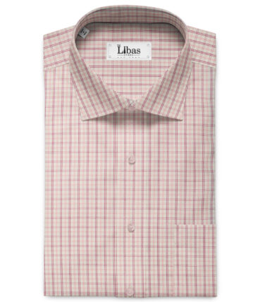 Arvind Men's Pure Cotton Checks 2.25 Meter Unstitched Shirting Fabric (White & Pink)