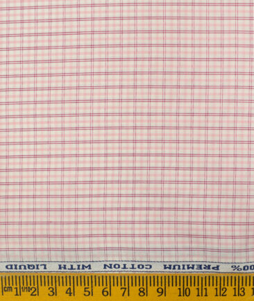 Arvind Men's Pure Cotton Checks 2.25 Meter Unstitched Shirting Fabric (White & Pink)