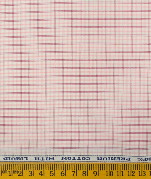 Arvind Men's Pure Cotton Checks 2.25 Meter Unstitched Shirting Fabric (White & Pink)