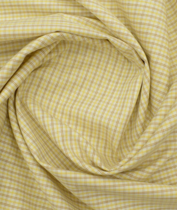 Arvind Men's Pure Cotton Checks 2.25 Meter Unstitched Shirting Fabric (White & Yellow)