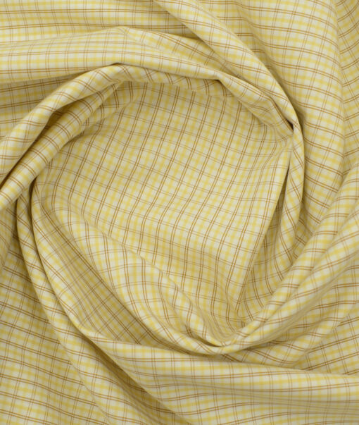 Arvind Men's Pure Cotton Checks 2.25 Meter Unstitched Shirting Fabric (White & Yellow)
