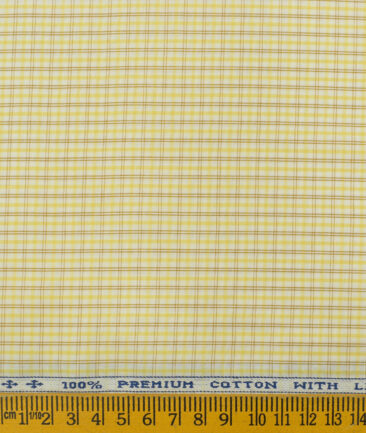Arvind Men's Pure Cotton Checks 2.25 Meter Unstitched Shirting Fabric (White & Yellow)